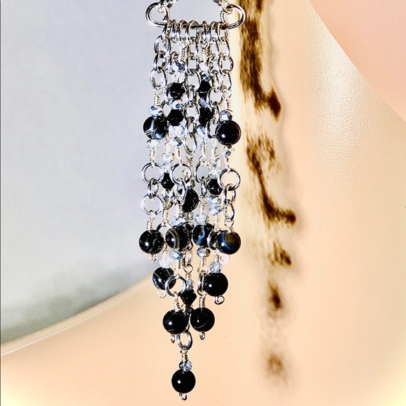 Artisan Lacey Chandelier Earrings in Black/Silver - Picture 3 of 6